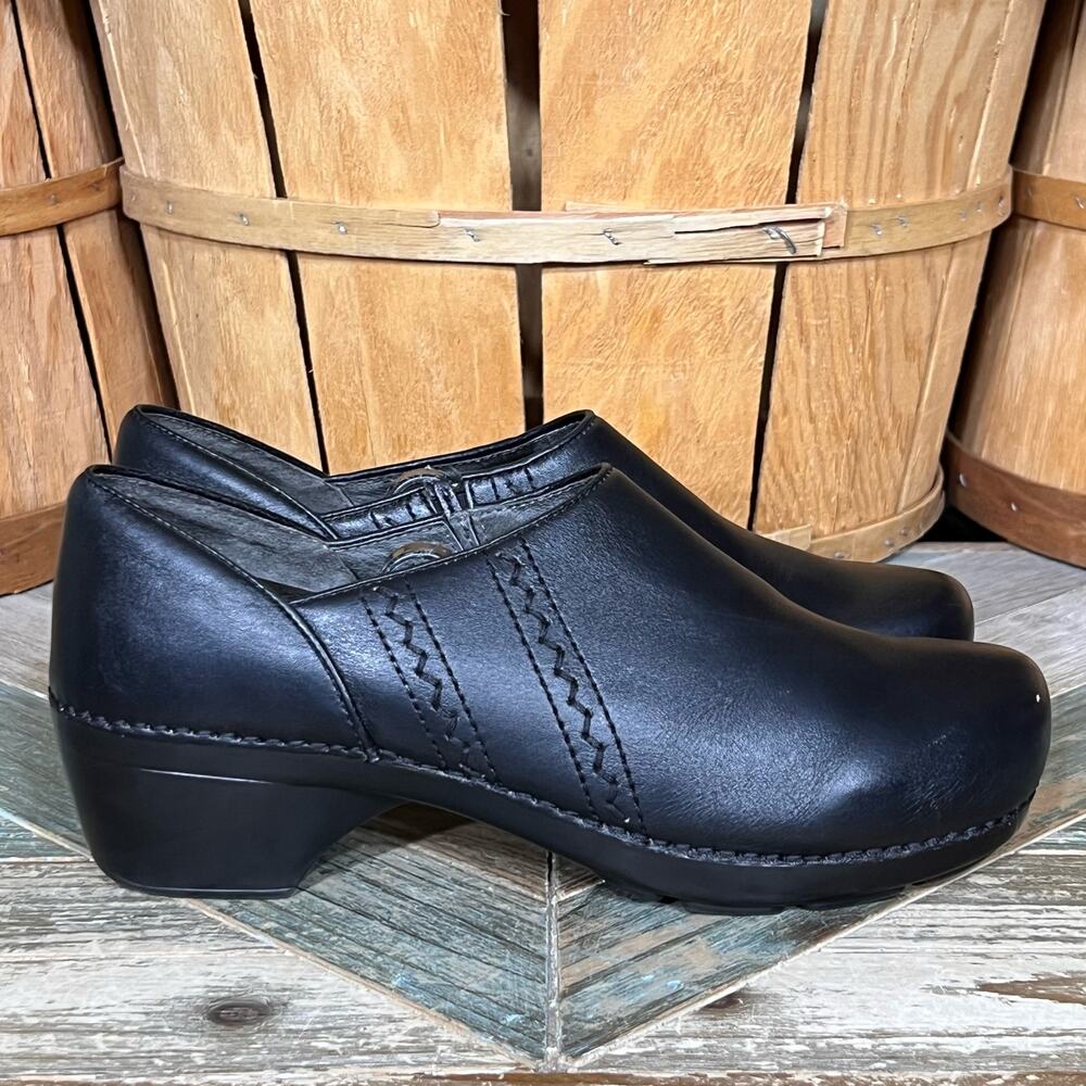Dansko Sienna Black Leather Professional Slip-On Comfort Clogs Womens Size EU 42